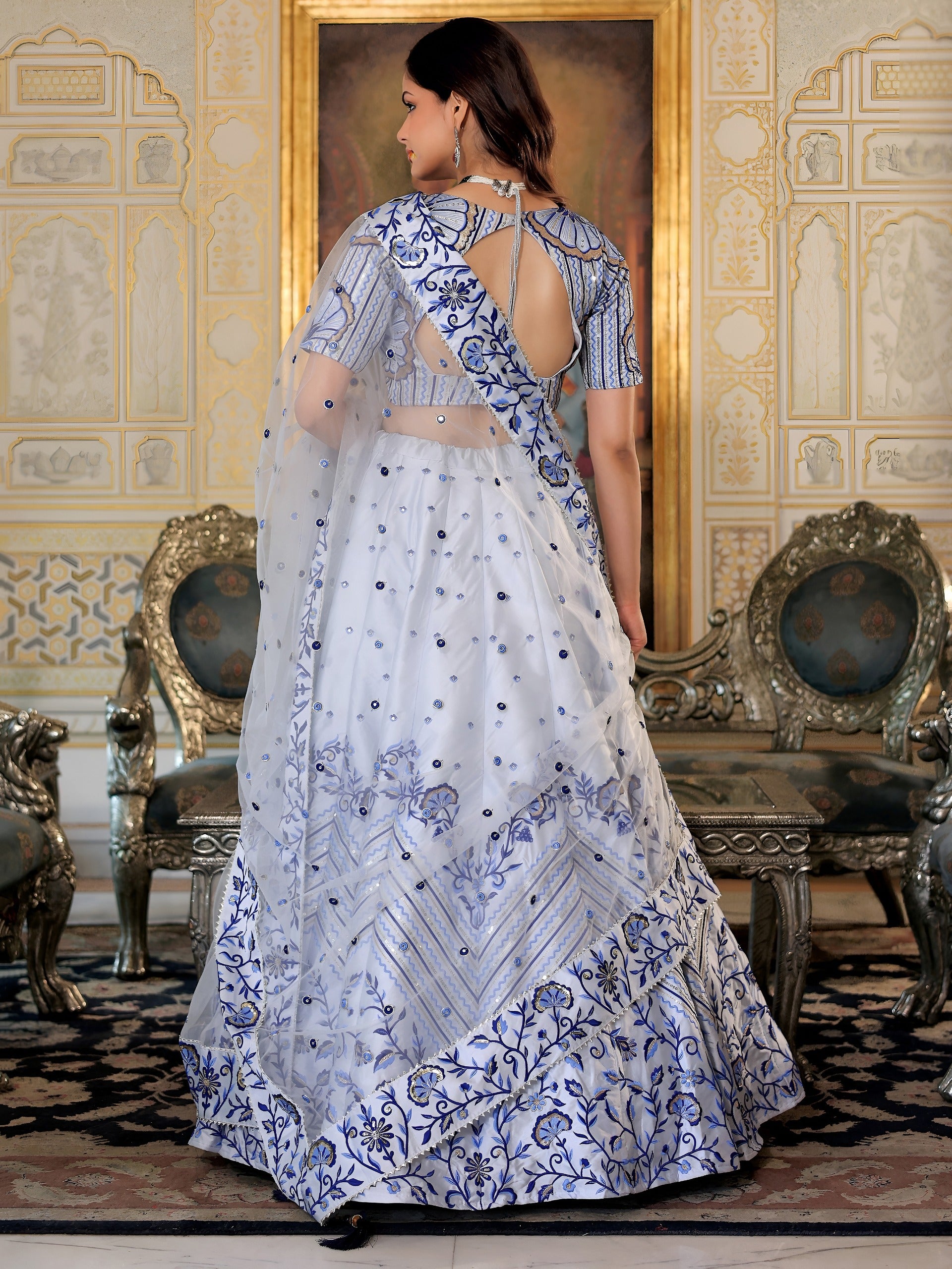 WHITE & BLUE LEHENGA CHOLI