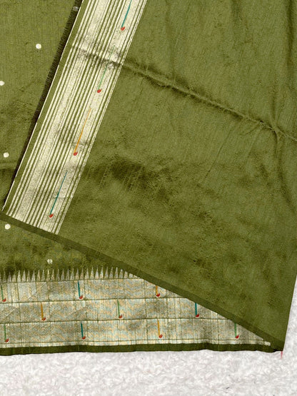 Olive Green Kosa Silk Saree
