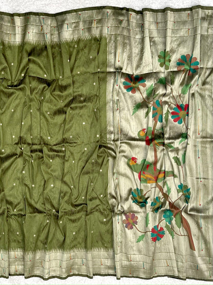 Olive Green Kosa Silk Saree