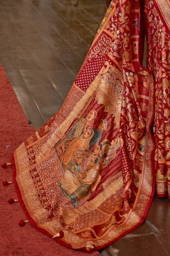 Red Designer Banarasi Silk Saree