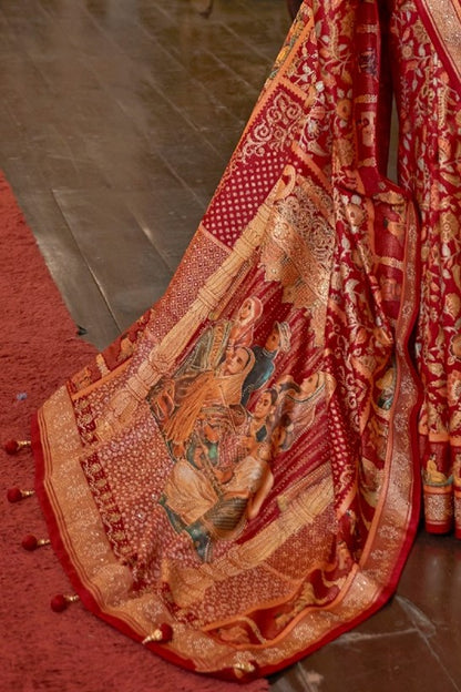 Red Designer Banarasi Silk Saree