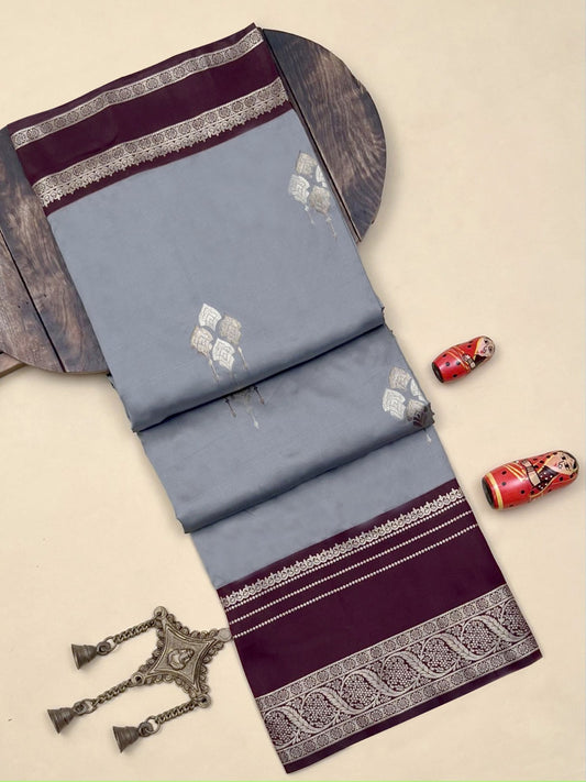 Ash Grey Banarasi Silk Saree