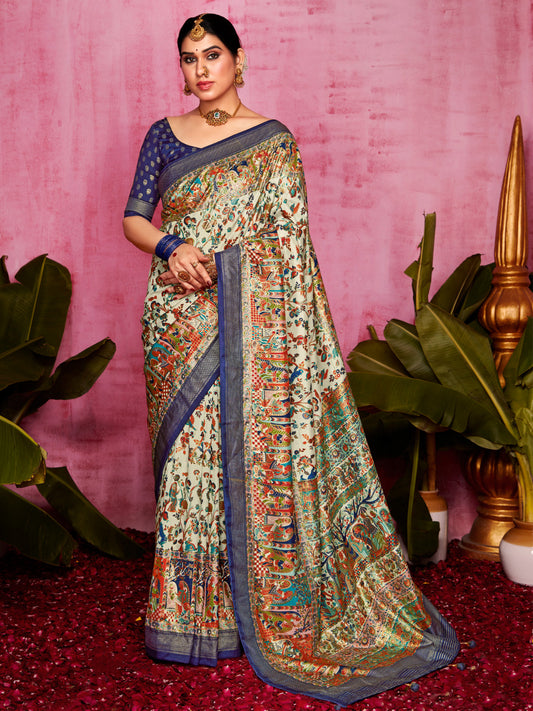 Azure Blue Tussar Silk Sungudi Saree