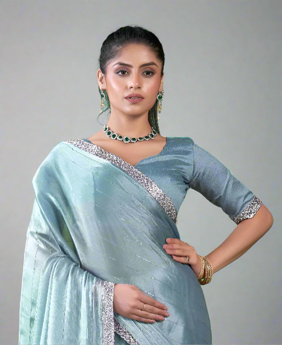 Baby Blue Chiffon Silk Saree