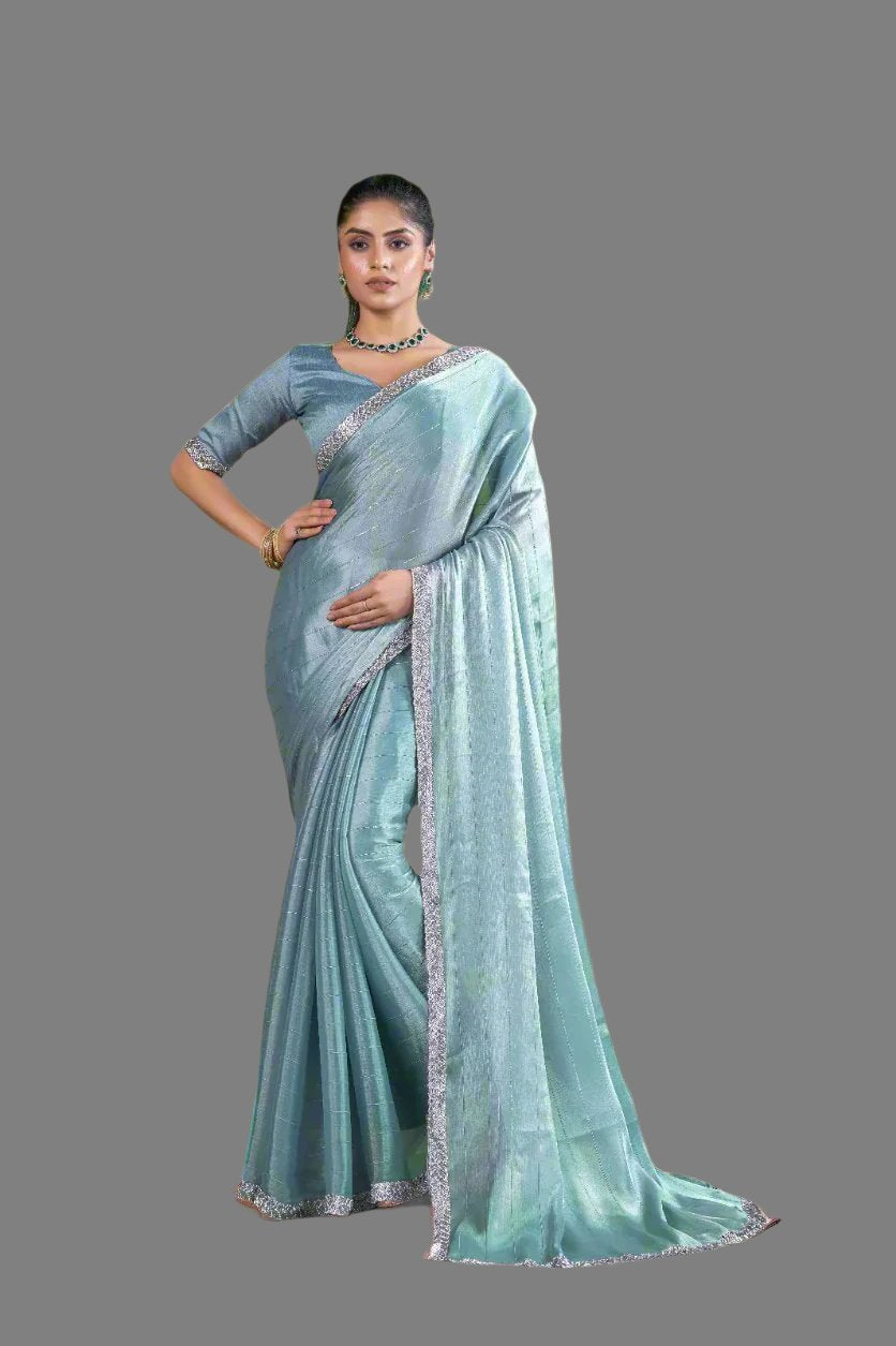 Baby Blue Chiffon Silk Saree