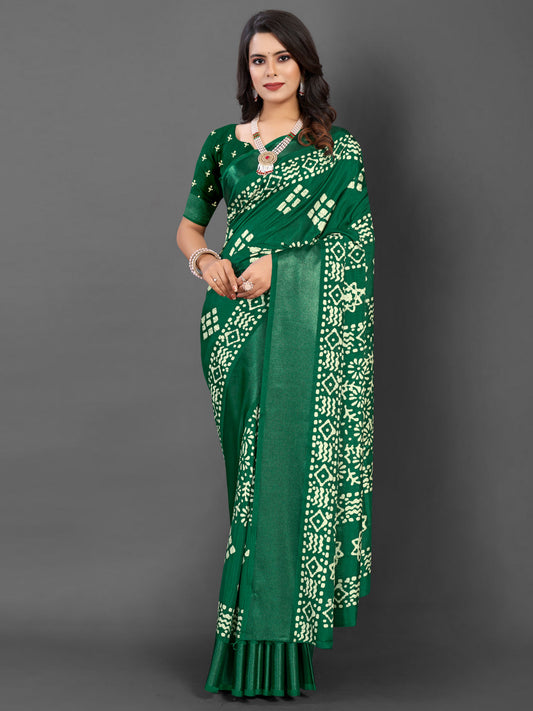 Bamboo Green Printed Dola Silk Saree