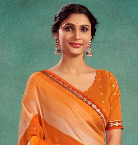 Beetle Orange Chiffon Saree
