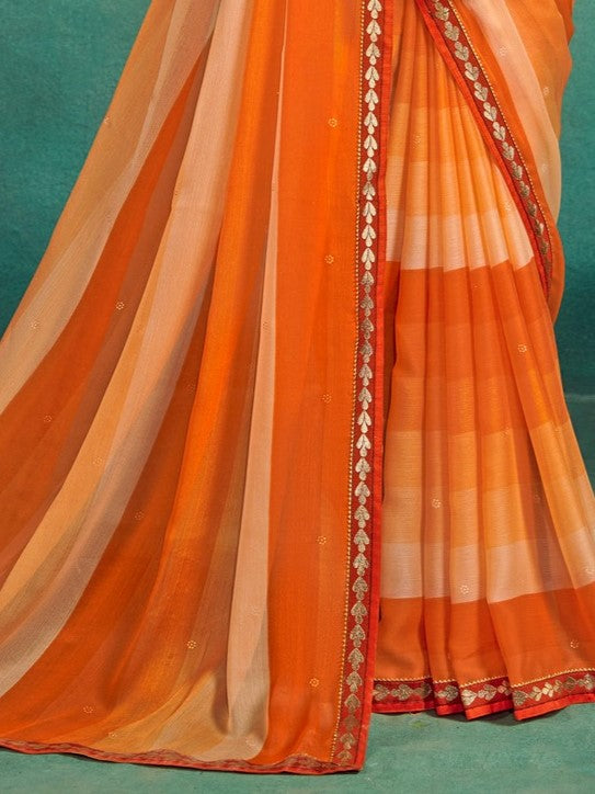 Beetle Orange Chiffon Saree