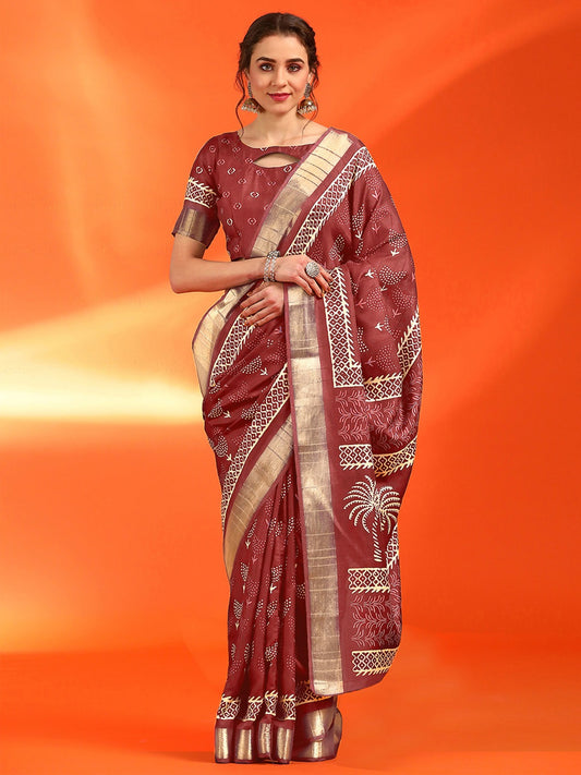 Berry Red Cotton Silk Saree