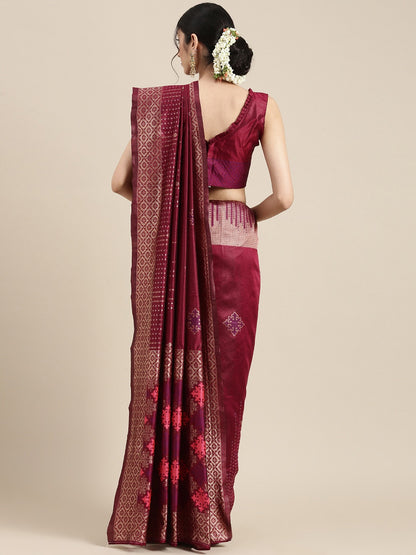 Burgundy Woven Banarasi Silk Saree