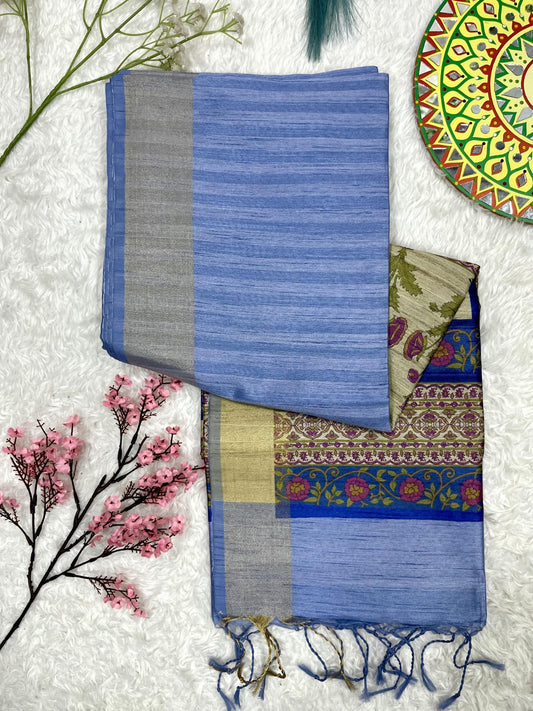 Blue Premium Tussar Silk Saree
