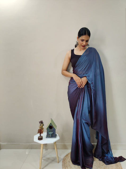 Blue & Violet Printed Nylon Saree