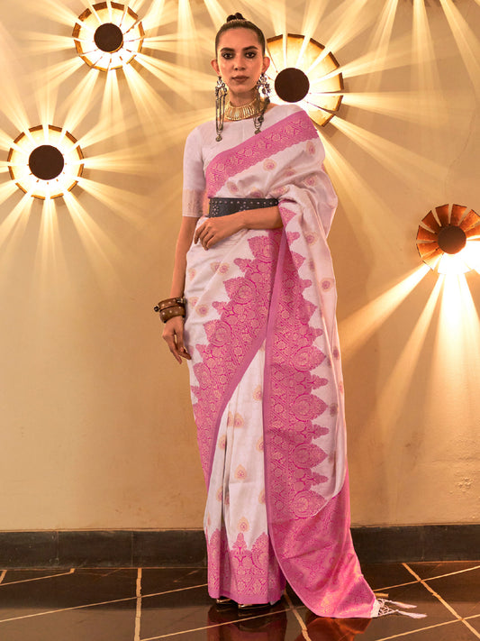 Blush Pink Woven Banarasi Silk Saree