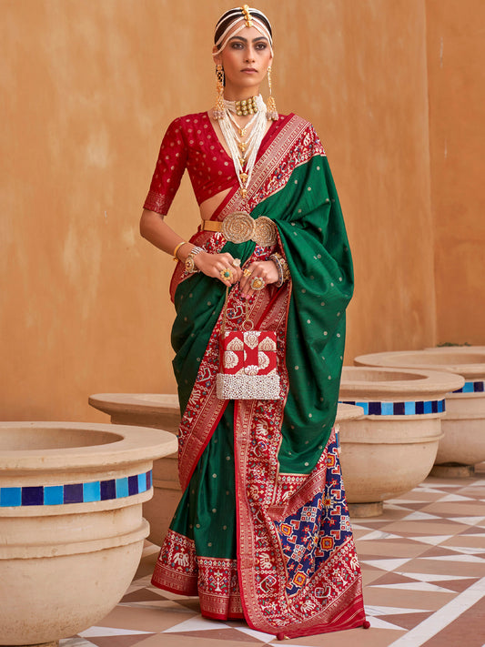 Bottle Green Woven Patola Silk Saree