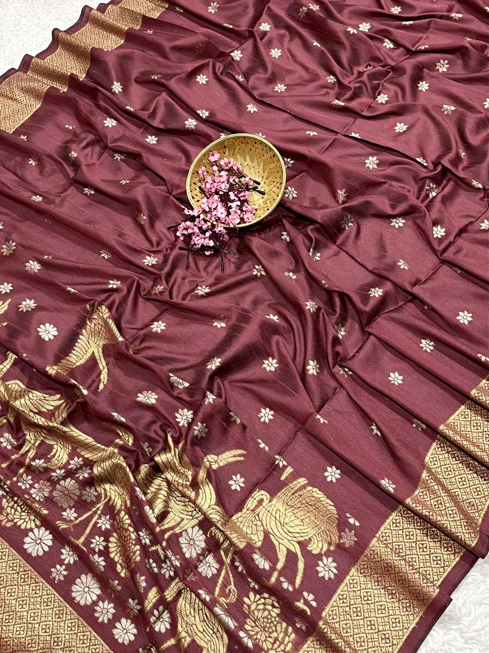 Brick Red Kosa Silk Saree