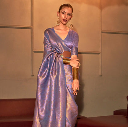 Bright Purple Woven Royal Kanjivaram Silk Saree