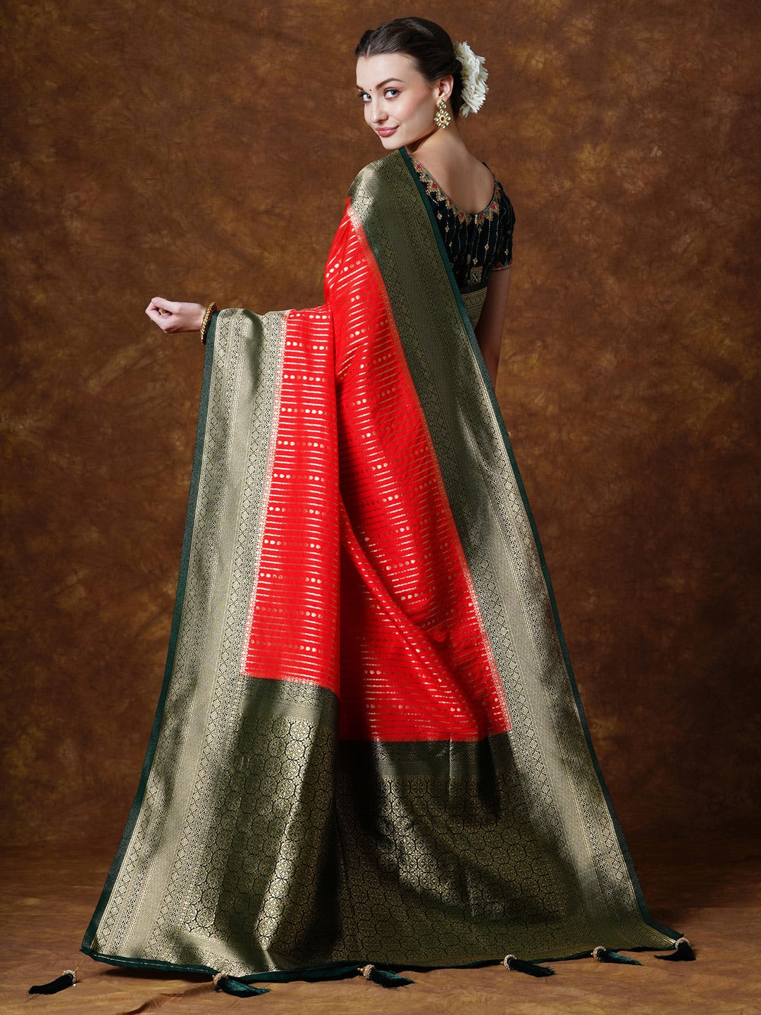 Bright Red Woven Kanjivaram Saree