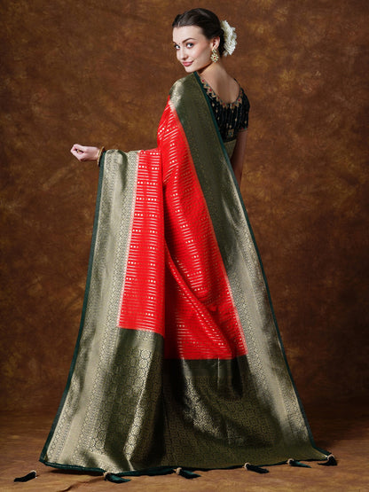 Bright Red Woven Kanjivaram Saree