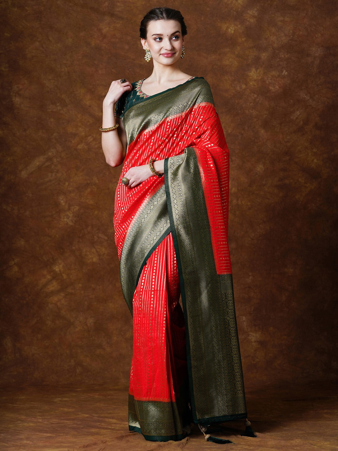 Bright Red Woven Kanjivaram Saree