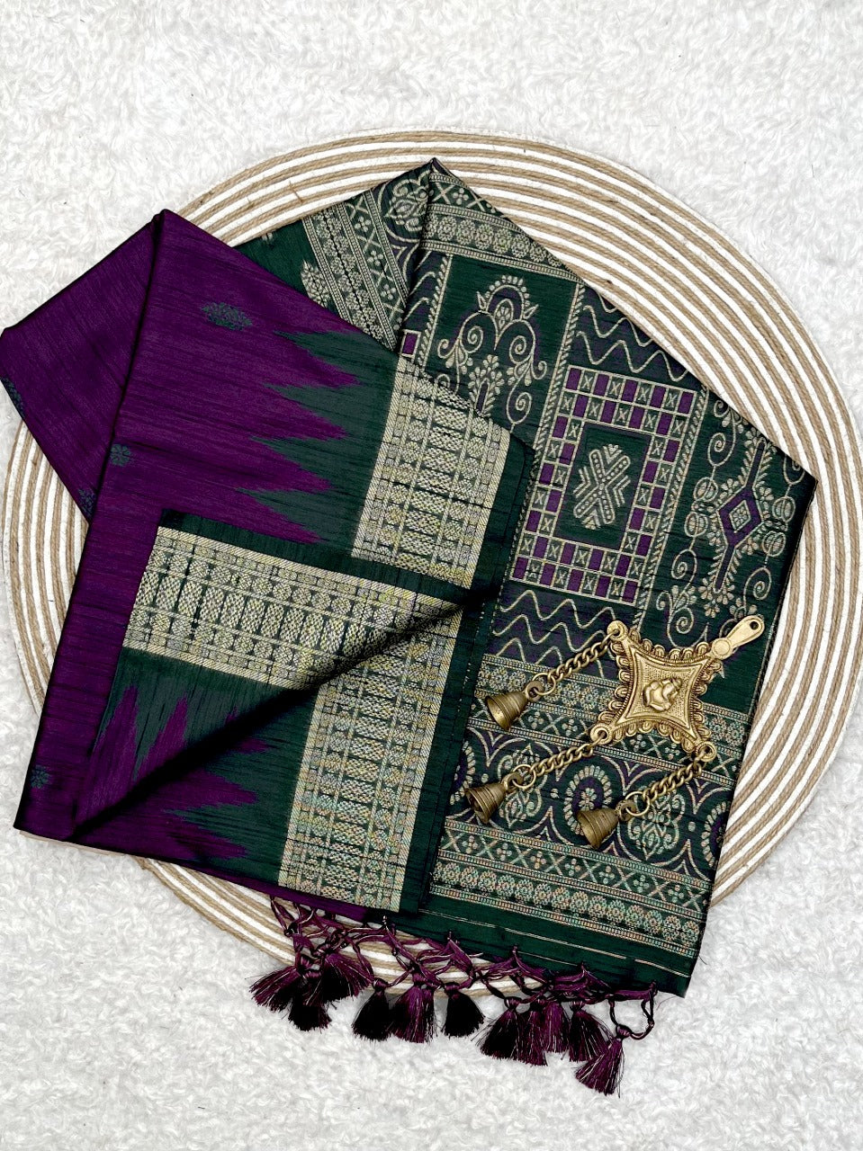 Brinjal Violet Desi Tussar Silk Saree