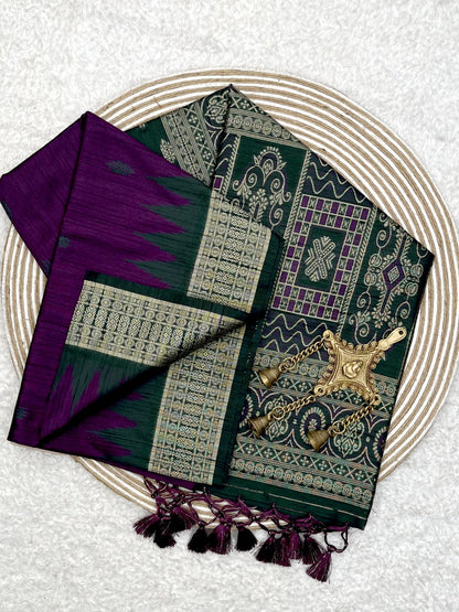 Brinjal Violet Desi Tussar Silk Saree
