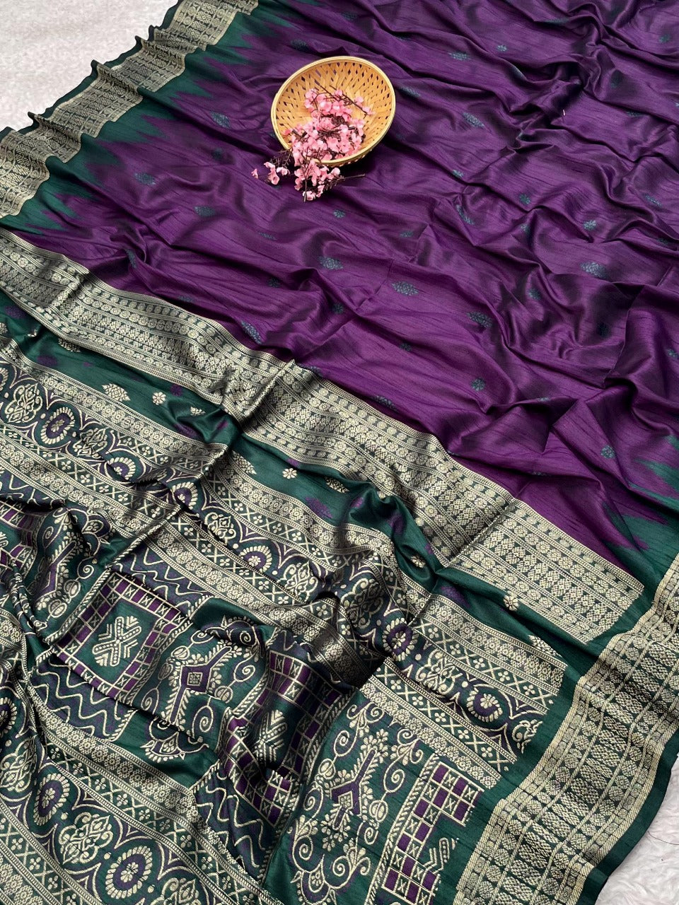 Brinjal Violet Desi Tussar Silk Saree