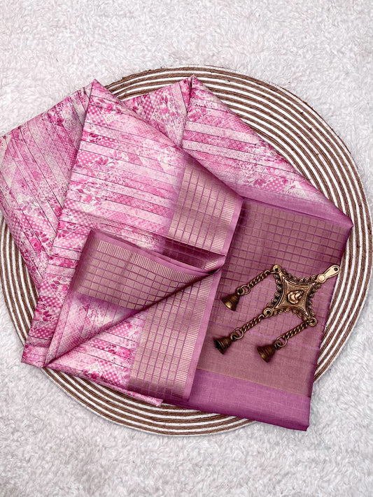 Bubblegum Pink Premium Tussar Silk Saree