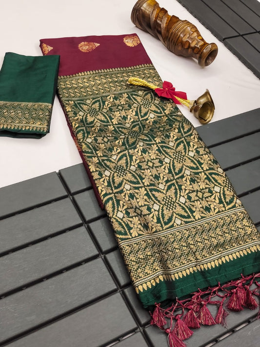 Burgundy Red Premium Tussar Silk Saree