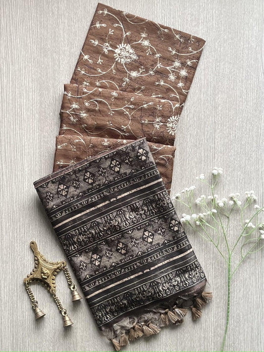 Caramer Brown Premium Tussar Silk Saree