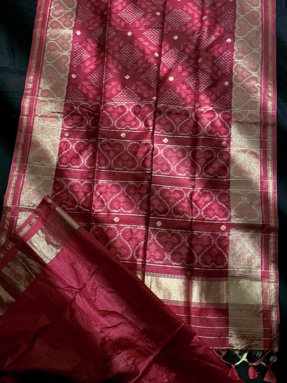 Carmine Red Tussar Silk Saree