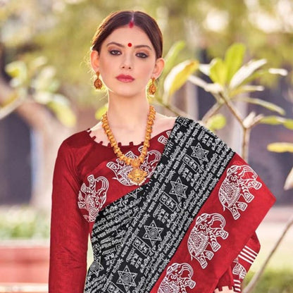 Charcoal Black Printed Bagh Silk Saree