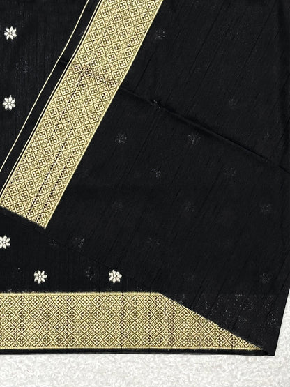 Coal Black Kosa Silk Saree