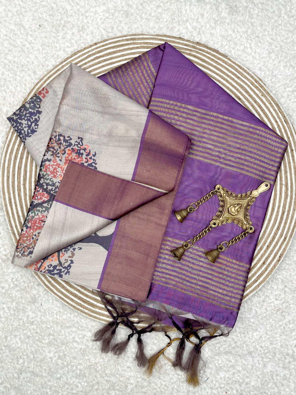 Coin Grey Tussar Silk Saree
