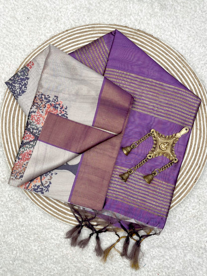 Coin Grey Tussar Silk Saree
