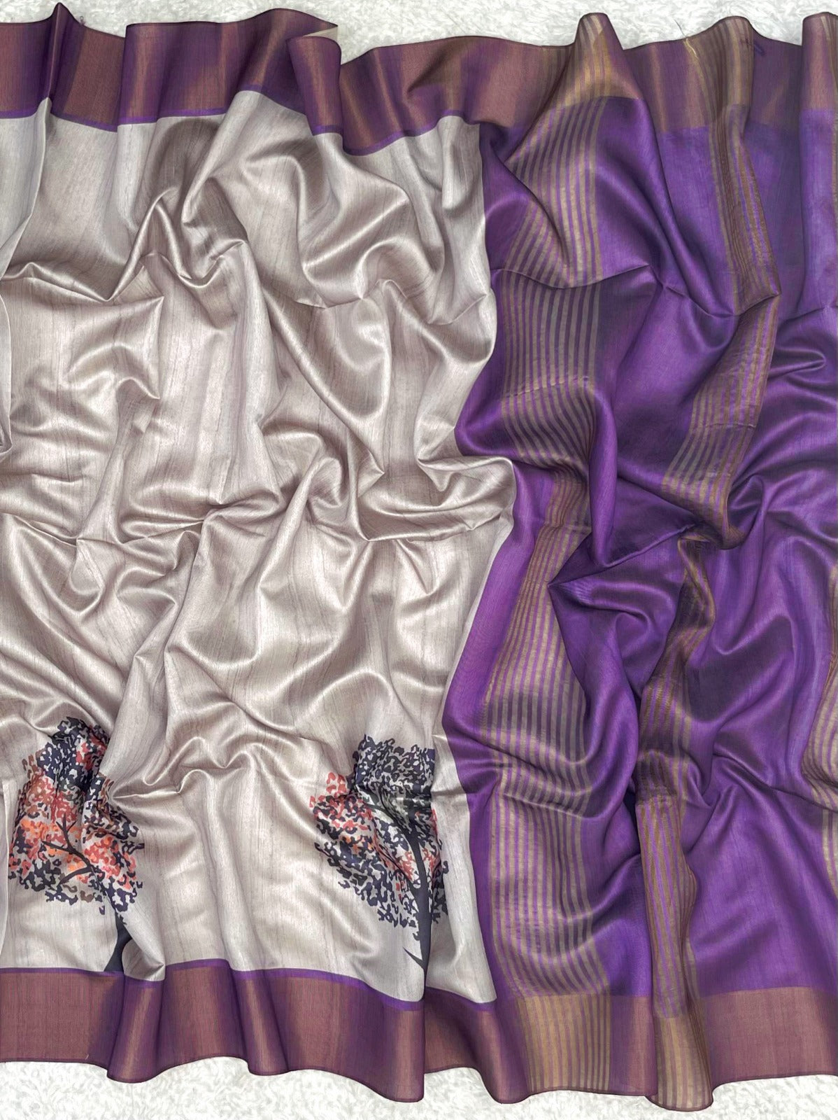 Coin Grey Tussar Silk Saree