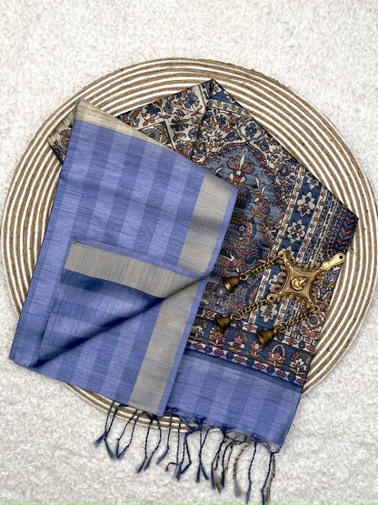 Cornflower Blue Premium Tussar Silk Saree