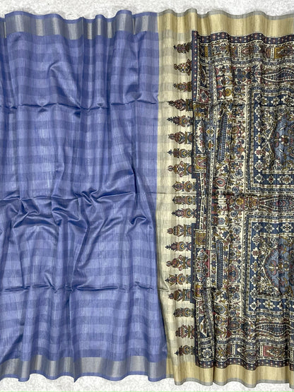 Cornflower Blue Premium Tussar Silk Saree