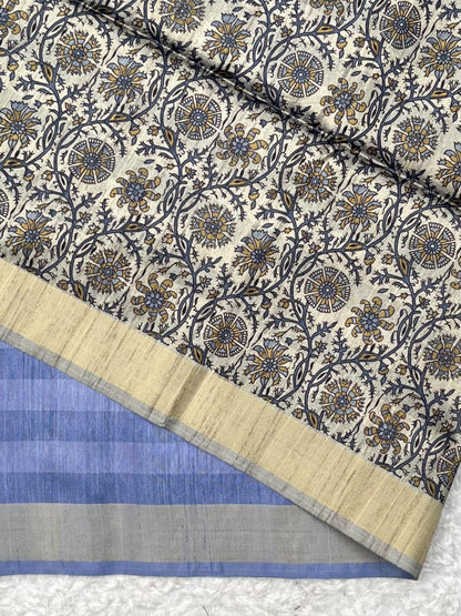 Cornflower Blue Premium Tussar Silk Saree