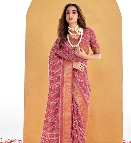 Creamy Pink Printed Sungudi Dola Silk Saree