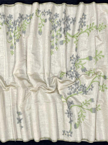 Daisy White & Grey Muga Cotton Saree