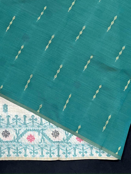 Daisy white & Blue Kovai Cotton Jamdani saree