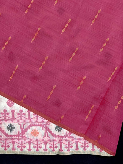 Daisy white & Pink Kovai Cotton Jamdani saree