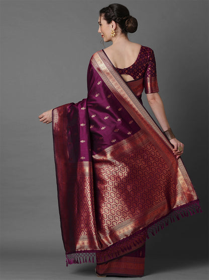 Dark Maroon Woven Banarasi Silk Saree