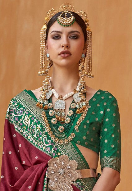 Dark Maroon Woven Patola Silk Saree