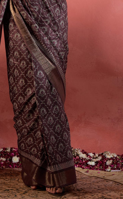 Syrup Brown Printed Sungudi Silk Saree