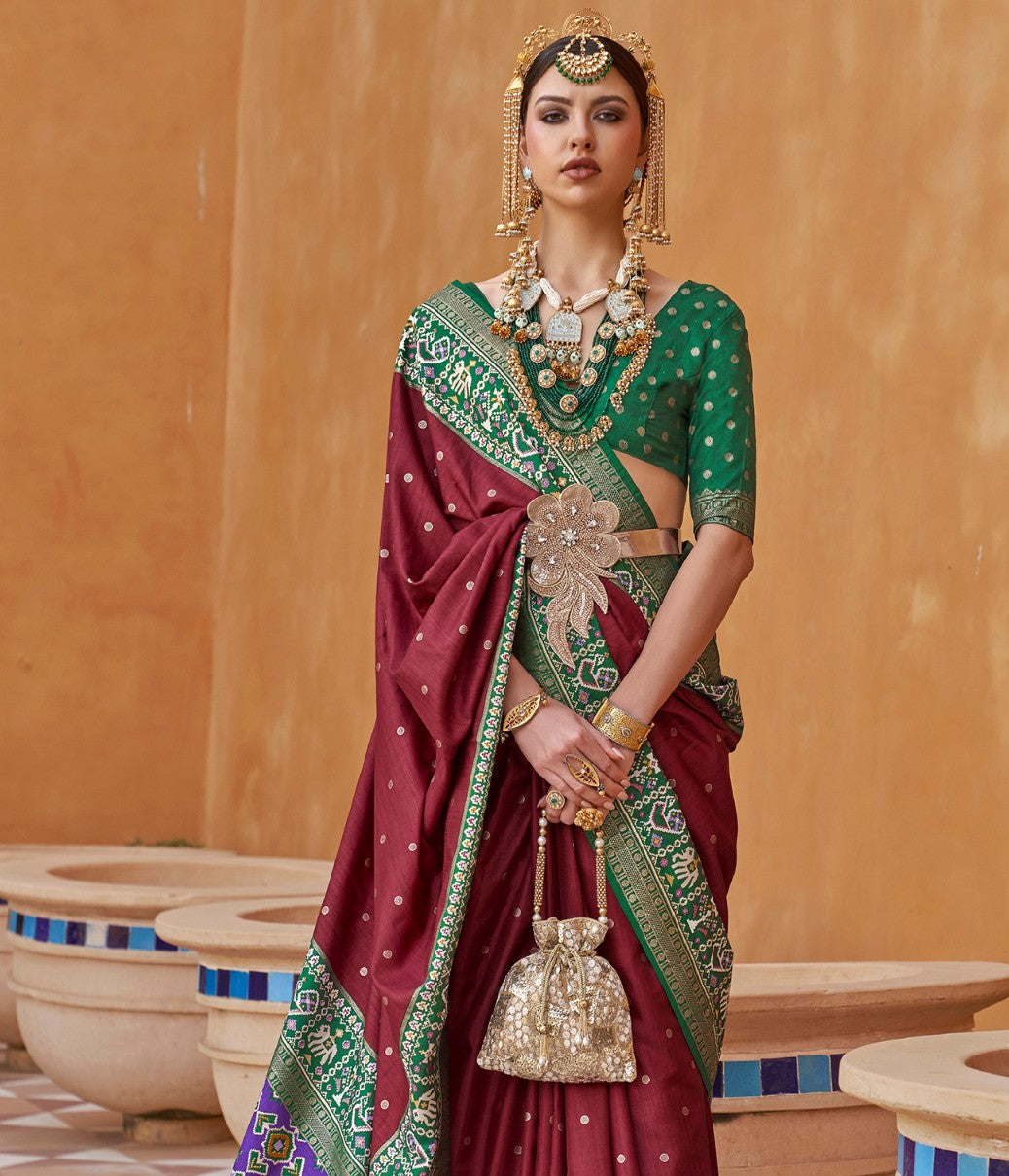 Dark Maroon Woven Patola Silk Saree