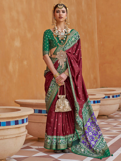 Dark Maroon Woven Patola Silk Saree