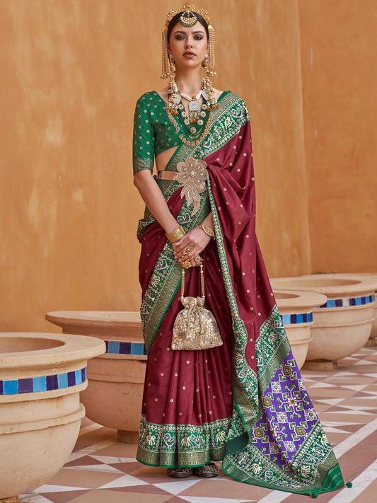 Dark Maroon Woven Patola Silk Saree