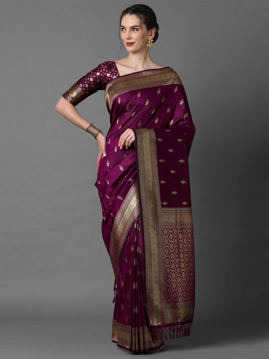 Dark Maroon Woven Banarasi Silk Saree