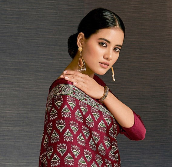 Leaf Green Ajrak Crepe Saree